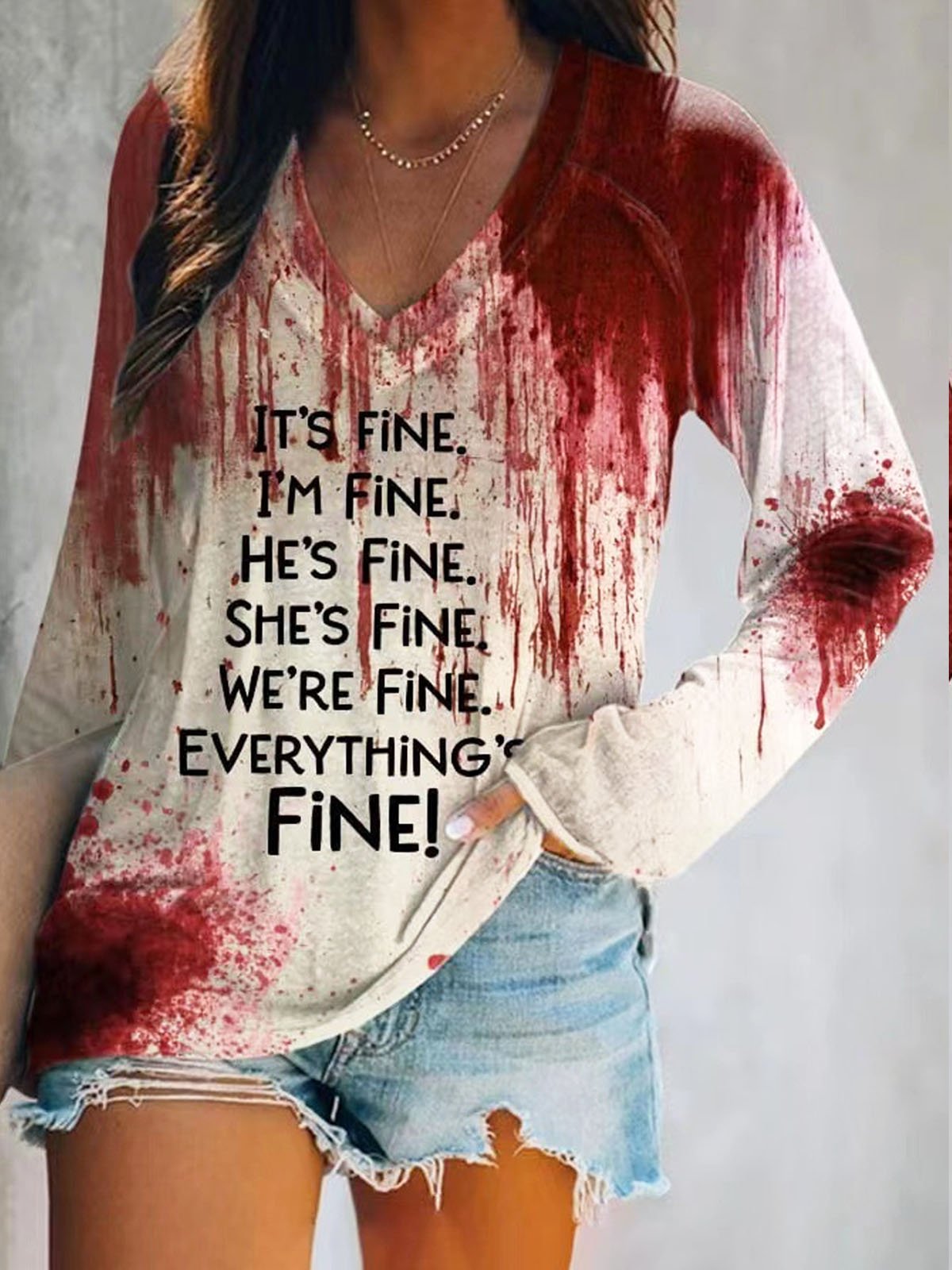 Halloween V Neck Loose Casual T-Shirt