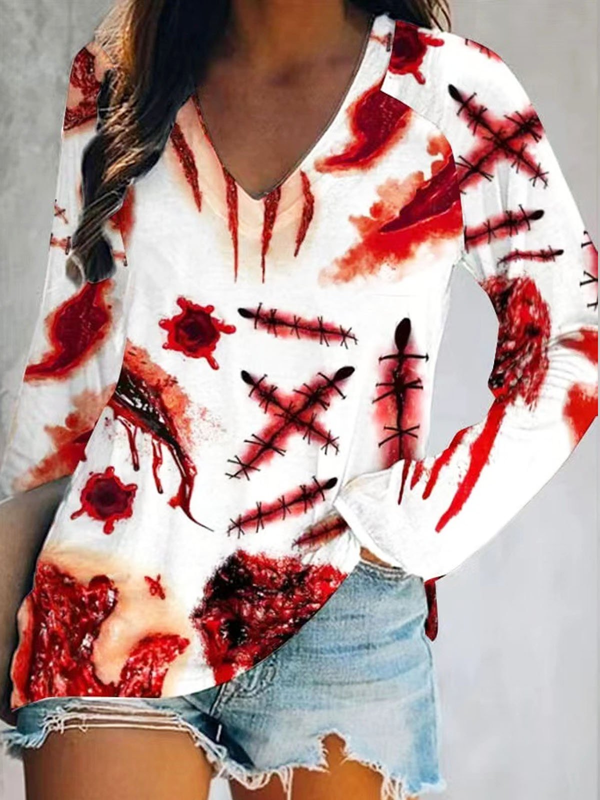 Halloween V Neck Loose Casual T-Shirt