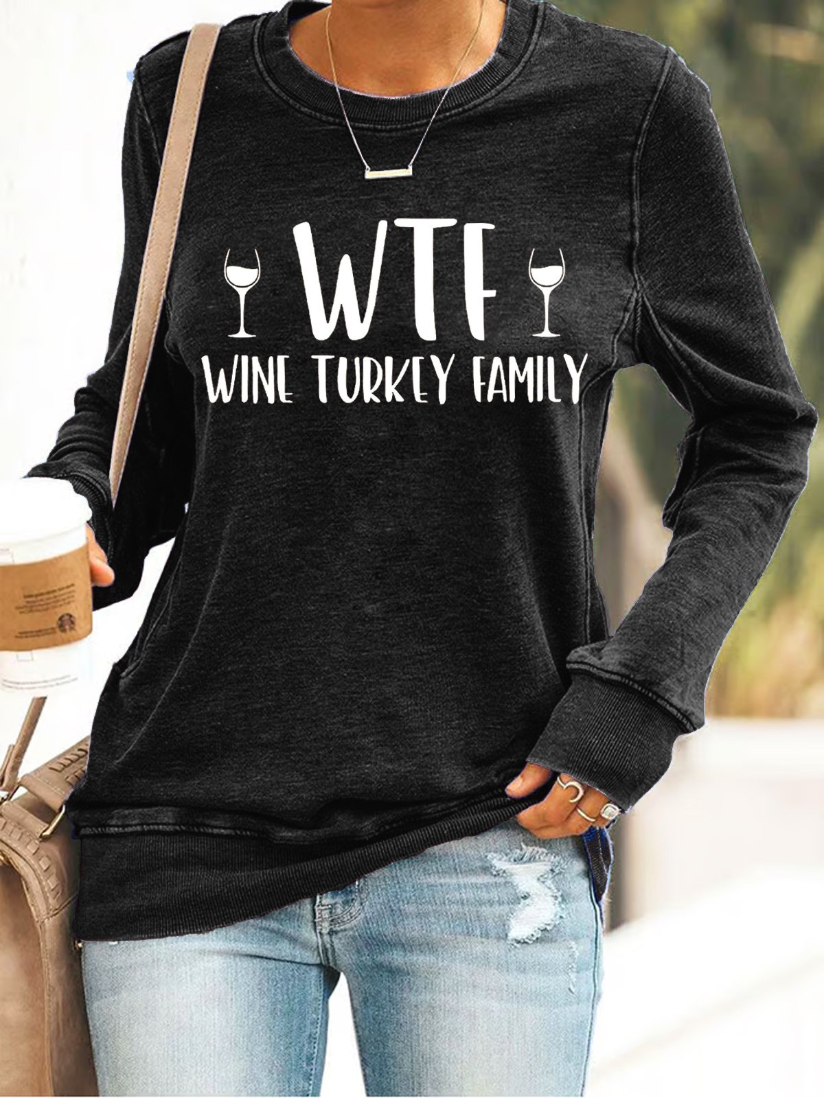 Text Letters Casual Crew Neck Loose Sweatshirt