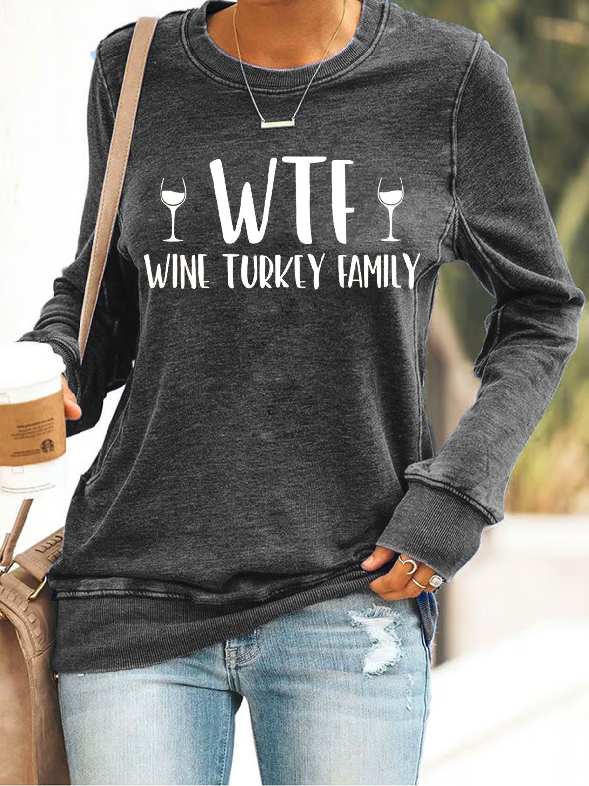 Text Letters Casual Crew Neck Loose Sweatshirt
