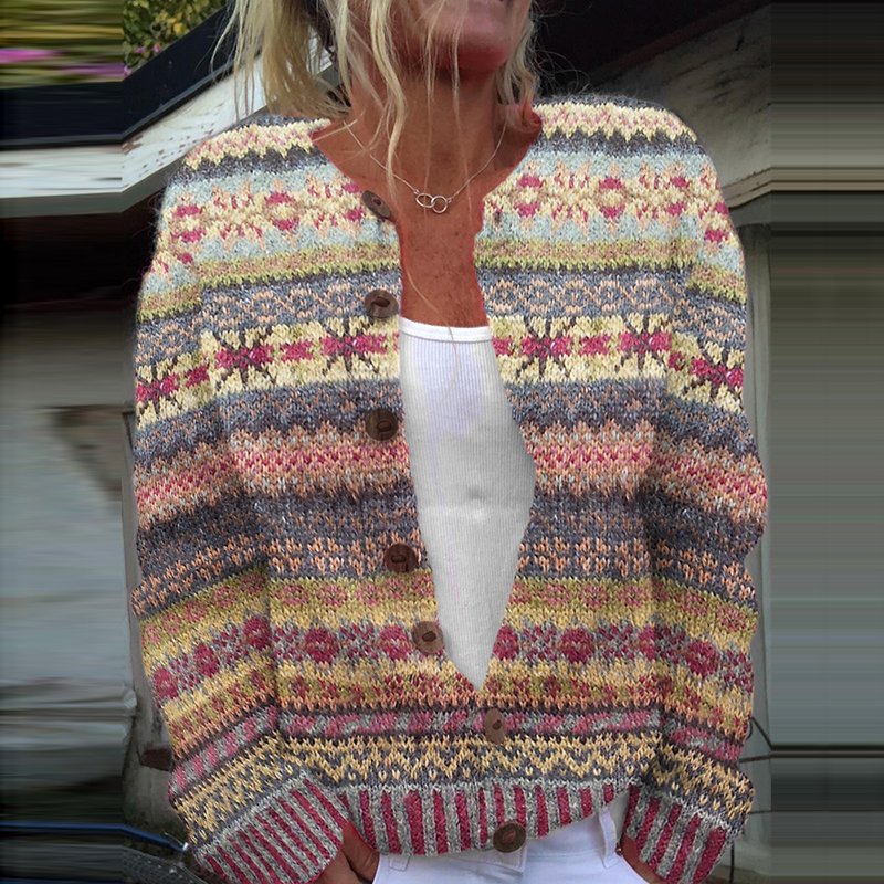 Vintage ethnic snowflake button cardigan