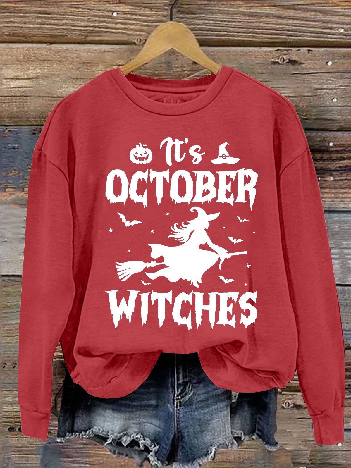 Women's In October Witches Halloween Print Crewneck Sweatshirt