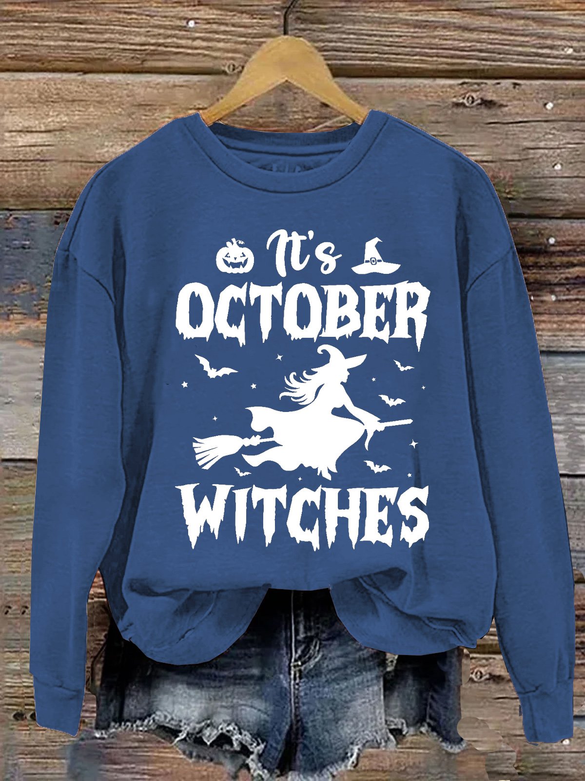 Women's In October Witches Halloween Print Crewneck Sweatshirt