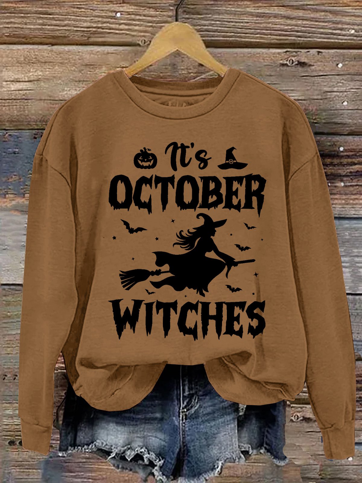 Women's In October Witches Halloween Print Crewneck Sweatshirt