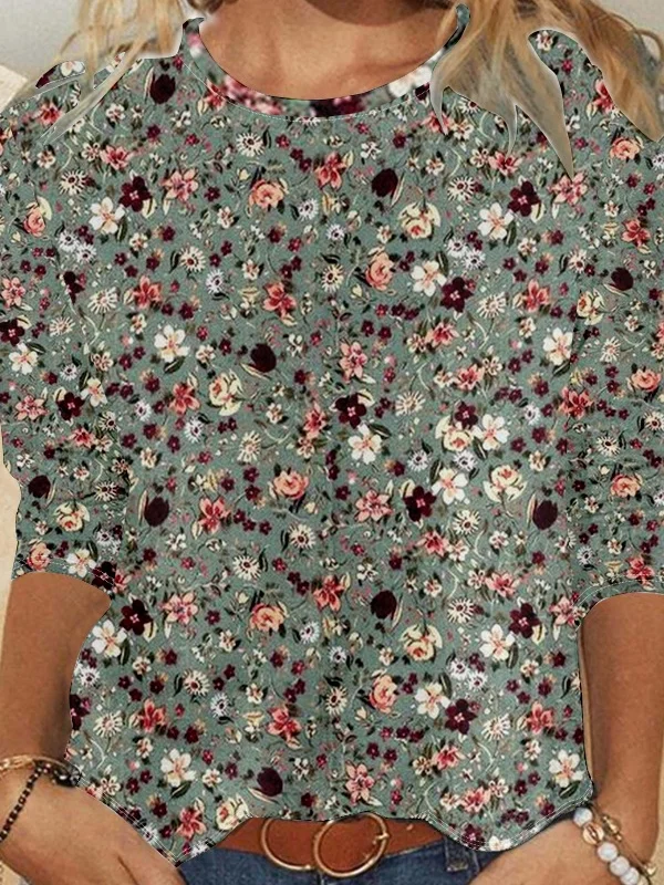 Jersey Casual Floral Loose T-Shirt