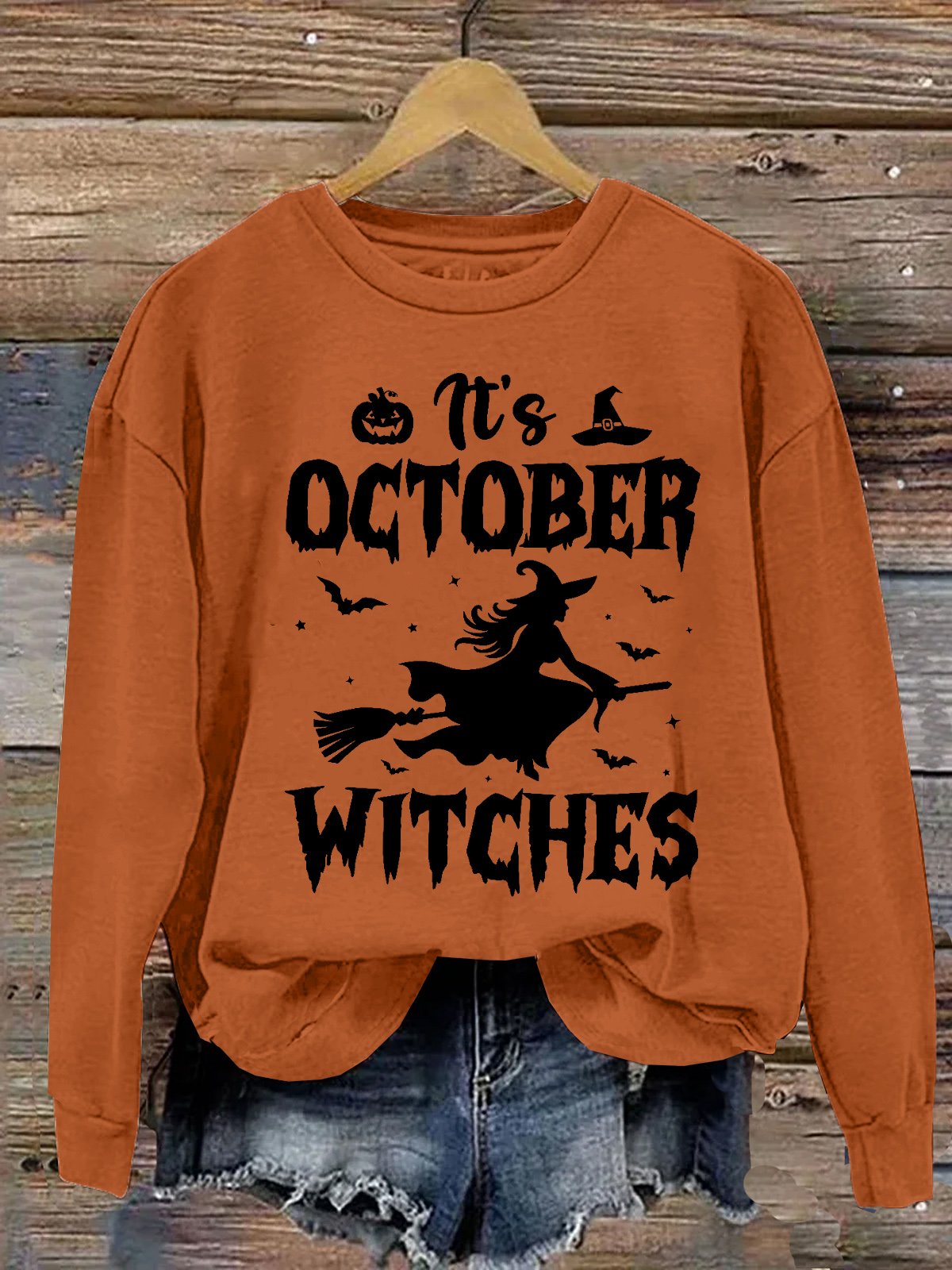 Women's In October Witches Halloween Print Crewneck Sweatshirt