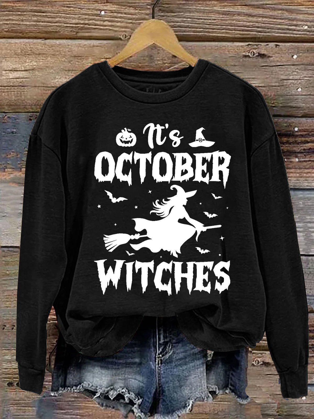 Women's In October Witches Halloween Print Crewneck Sweatshirt