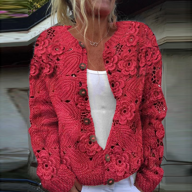 Maple Leaf Simple Loose Crew Neck Cardigan