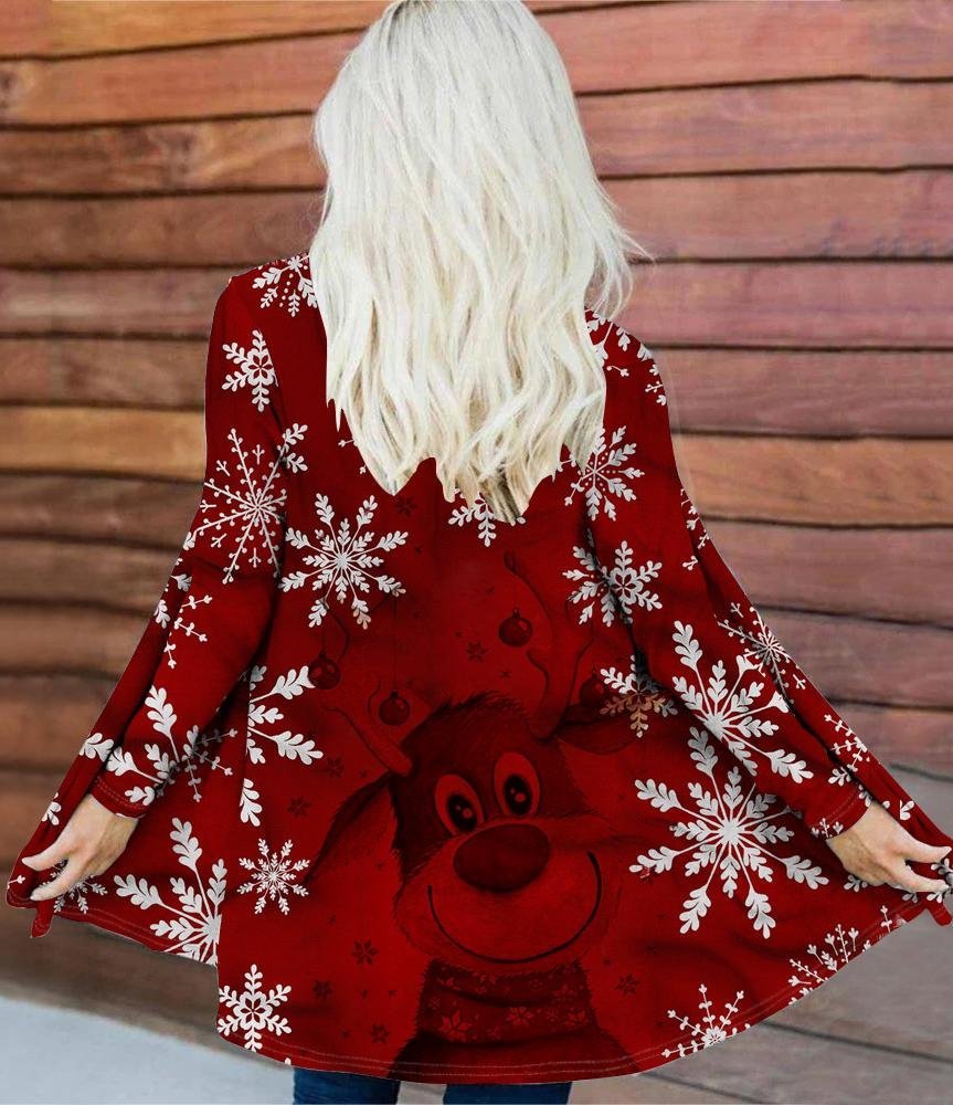 Others Christmas Snowman Casual Loose Trench Coat