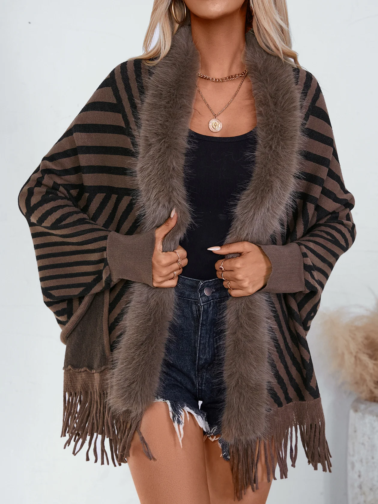 Casual Loose Striped Cloak