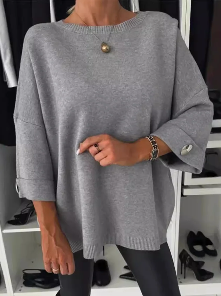 Yarn/Wool Yarn Casual Crew Neck Loose Sweater