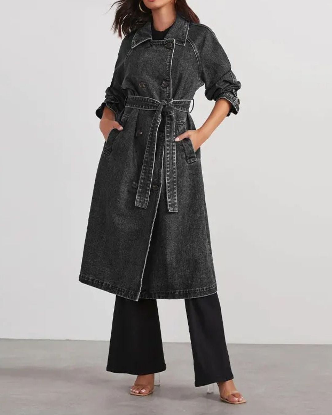 Casual Plain Shawl Collar Trench Coat