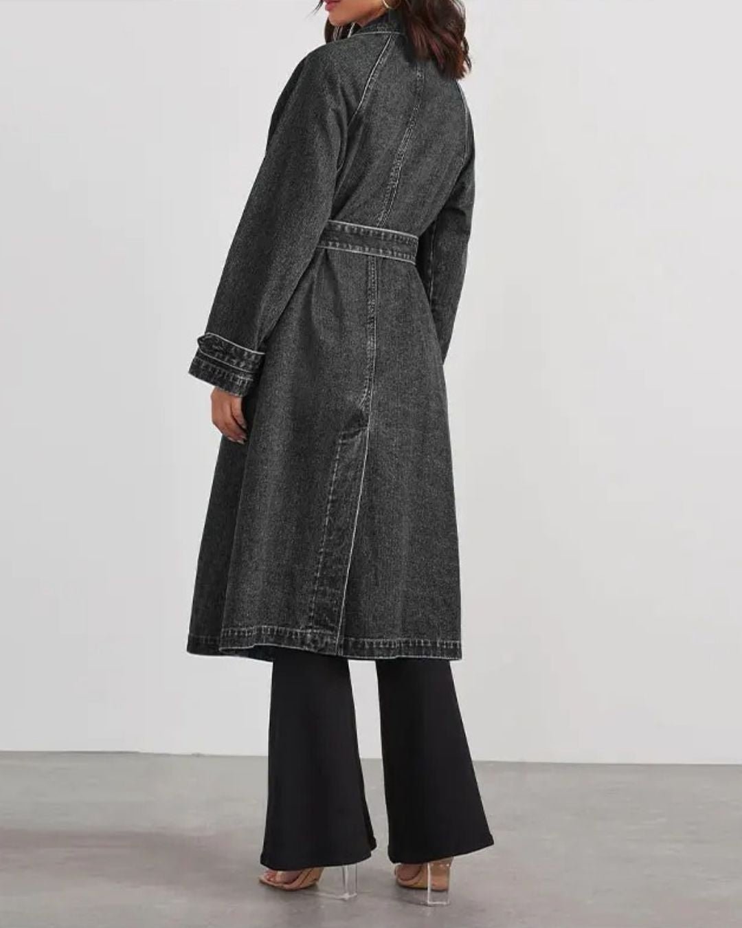 Casual Plain Shawl Collar Trench Coat