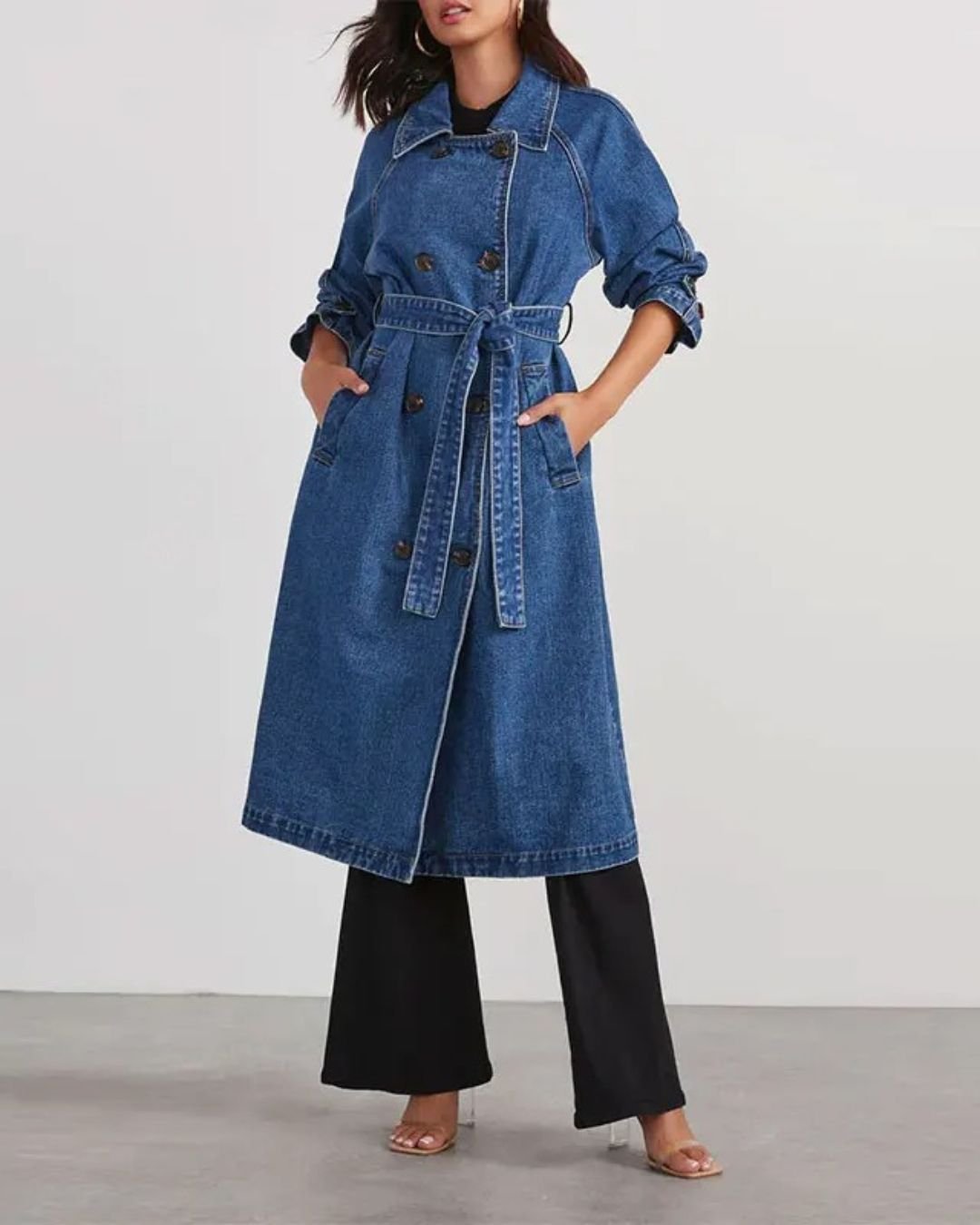 Casual Plain Shawl Collar Trench Coat