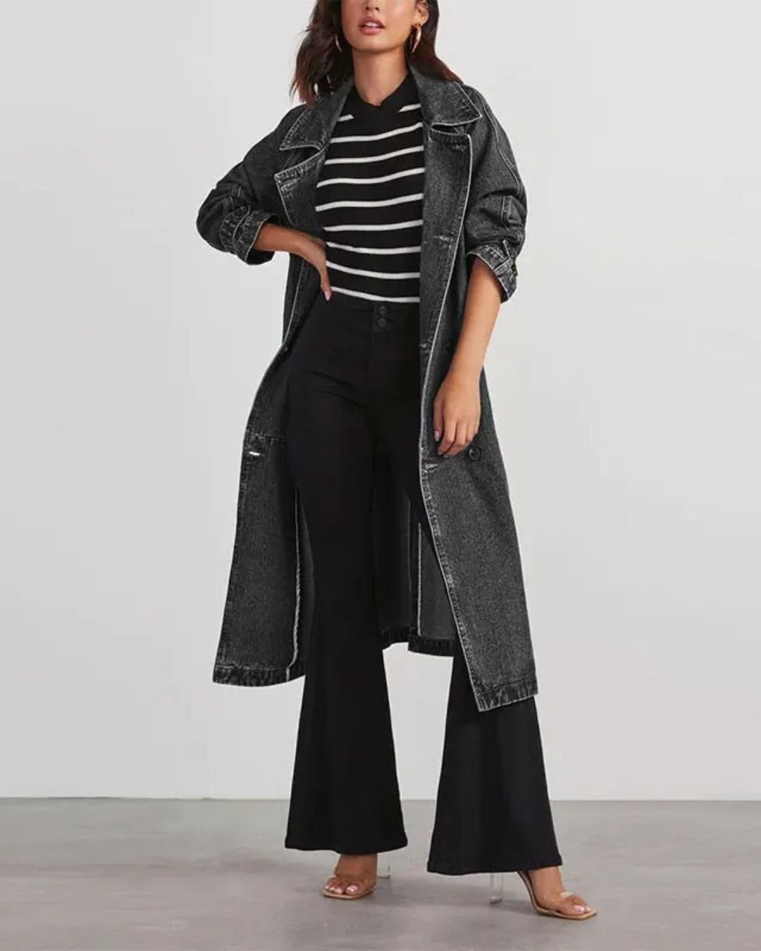 Casual Plain Shawl Collar Trench Coat