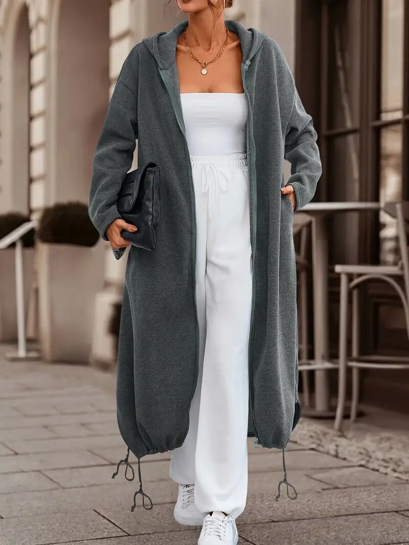 Loose Plain Hoodie Casual Trench Coat