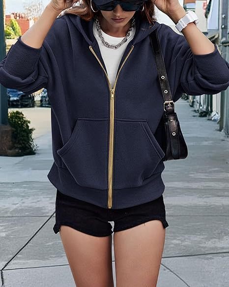 Hoodie Loose Plain Vintage Jacket