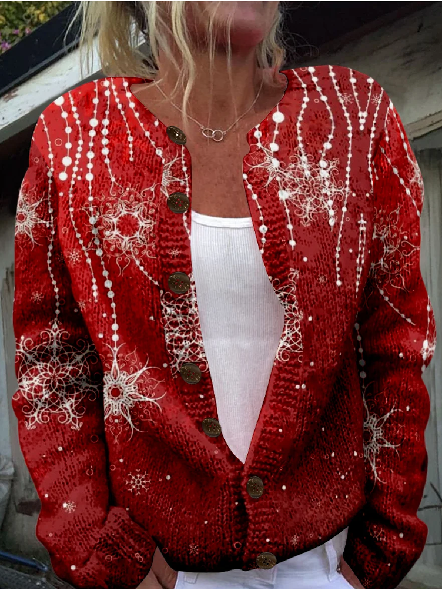 Loose Vintage 3D Printing Christmas Cardigan