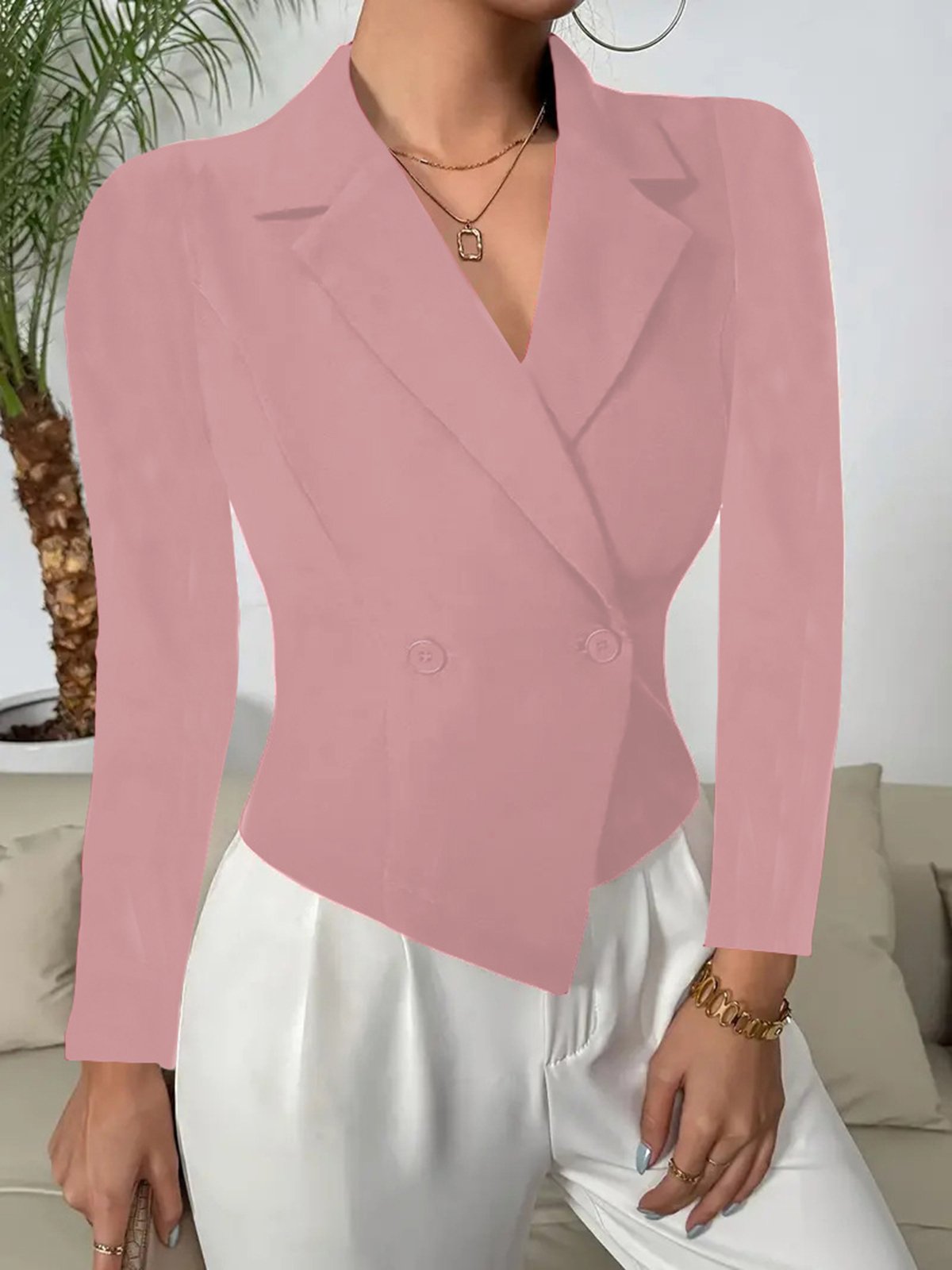 Lapel Collar Casual Plain Blazer