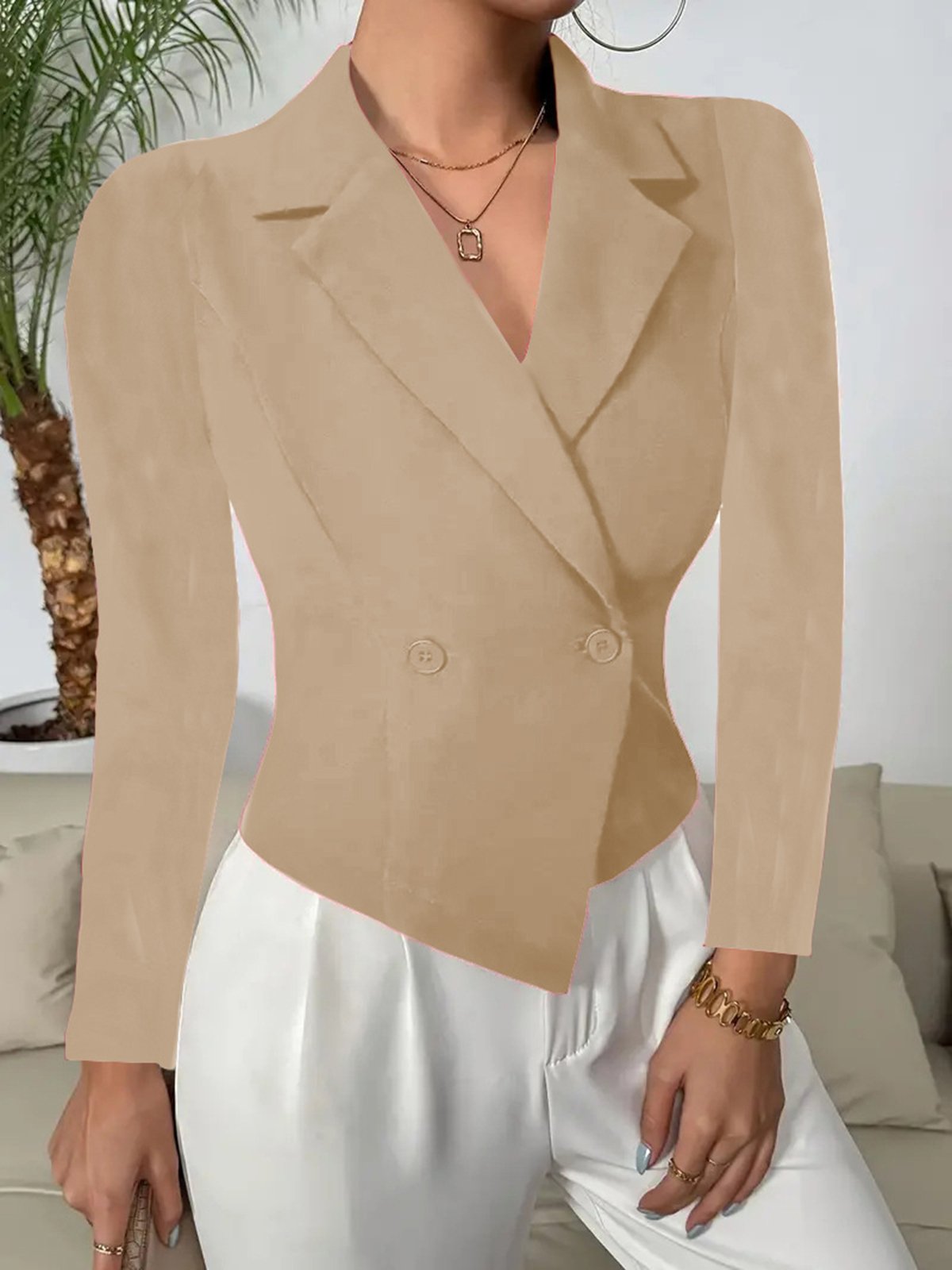 Lapel Collar Casual Plain Blazer