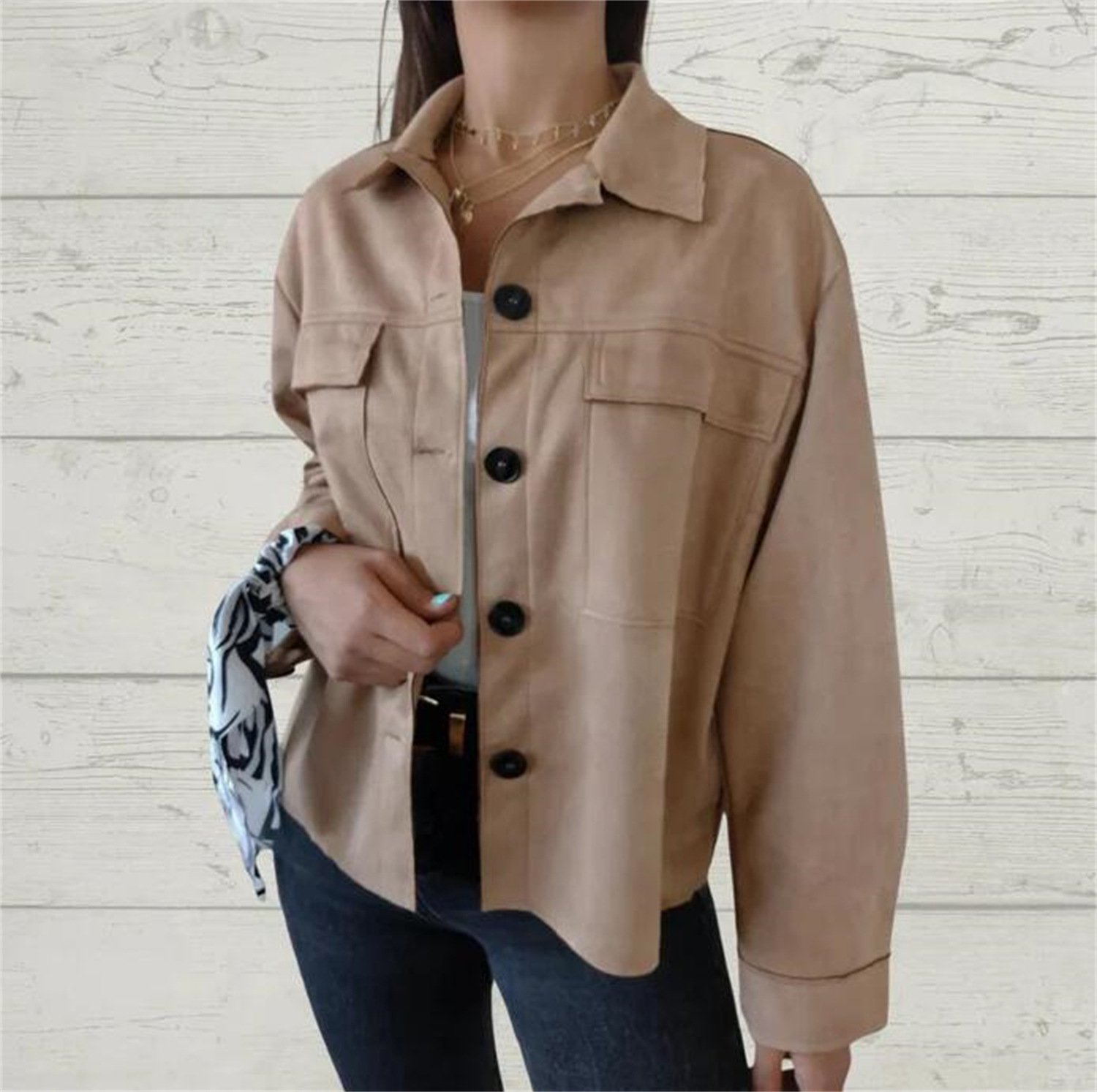 Casual Shawl Collar Plain Jacket