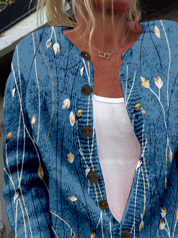 Crew Neck Floral Casual Loose Jacket