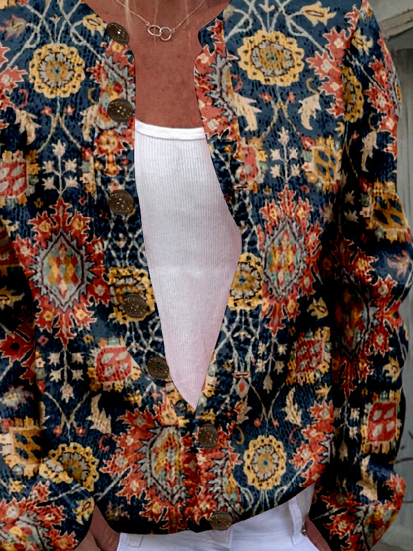 Crew Neck Casual Ethnic Jacket
