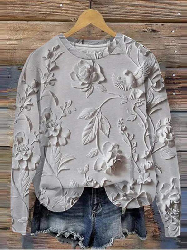 Casual Crew Neck 3D Printing Loose Sweatshirt