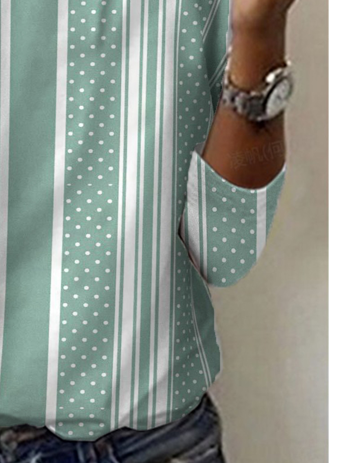Striped Polka Dot Print Crew Neck Long-Sleeves T-shirt