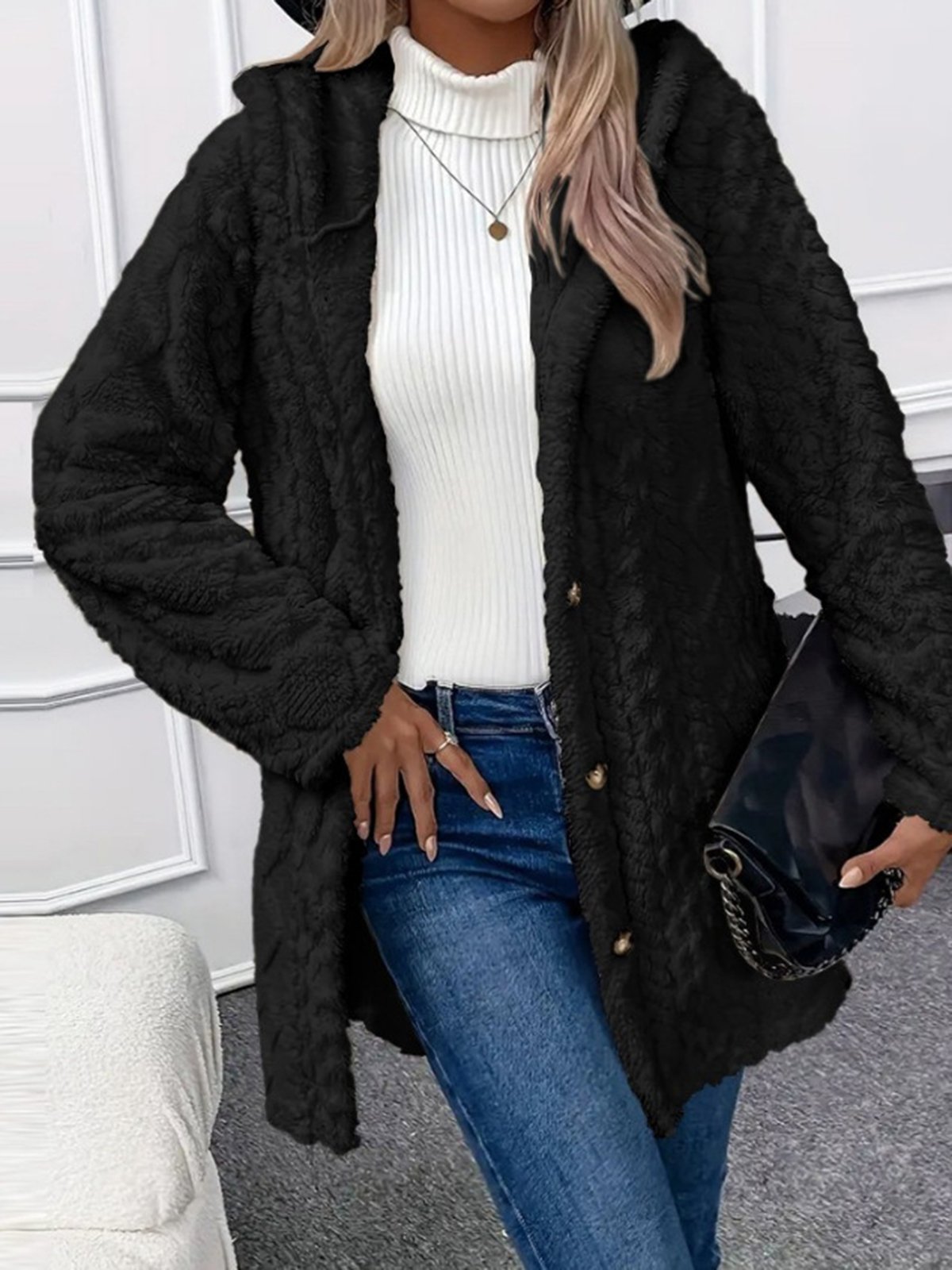 Plain Casual Hoodie Teddy Jacket