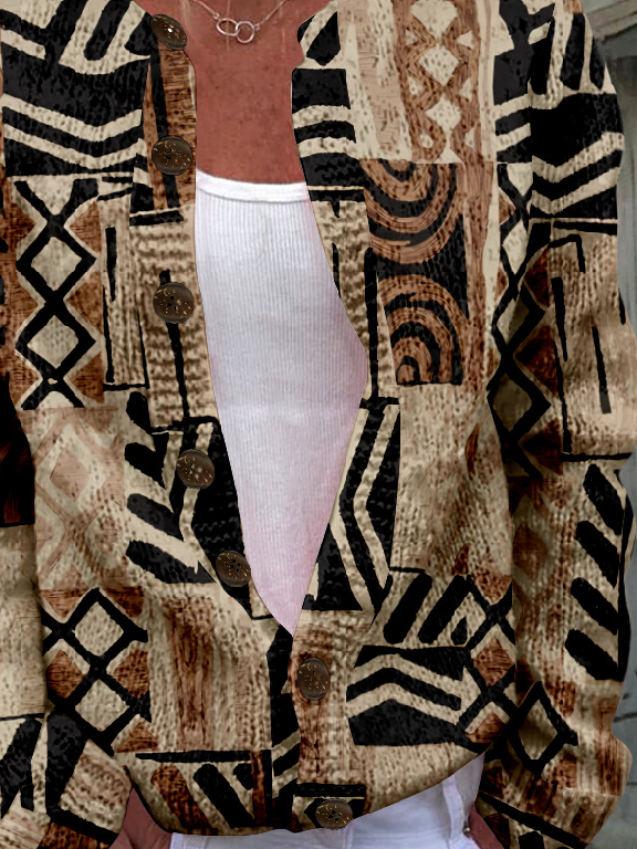 Casual Ethnic Crew Neck Jacket