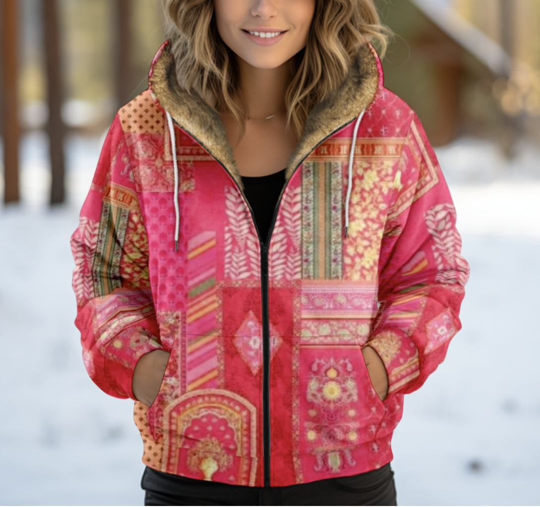 Regular Fit 3D Printing Vintage Hoodie Padded Jacket