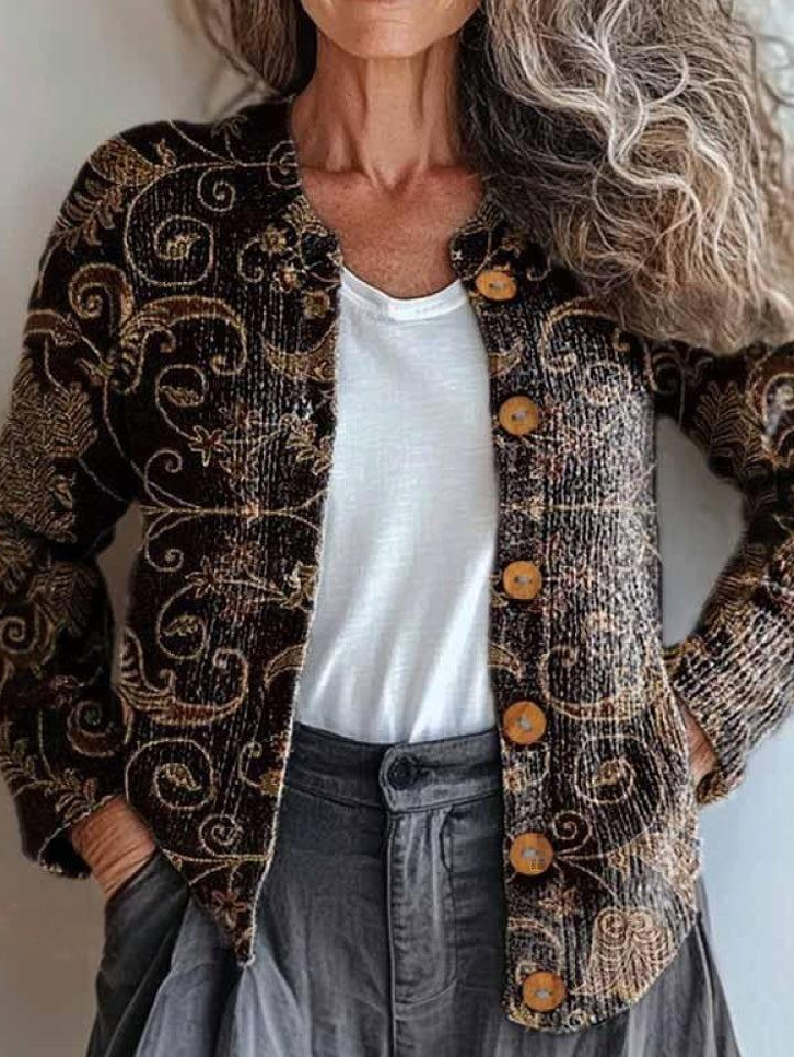Ethnic Knitted Ethnic Crew Neck Cardigan