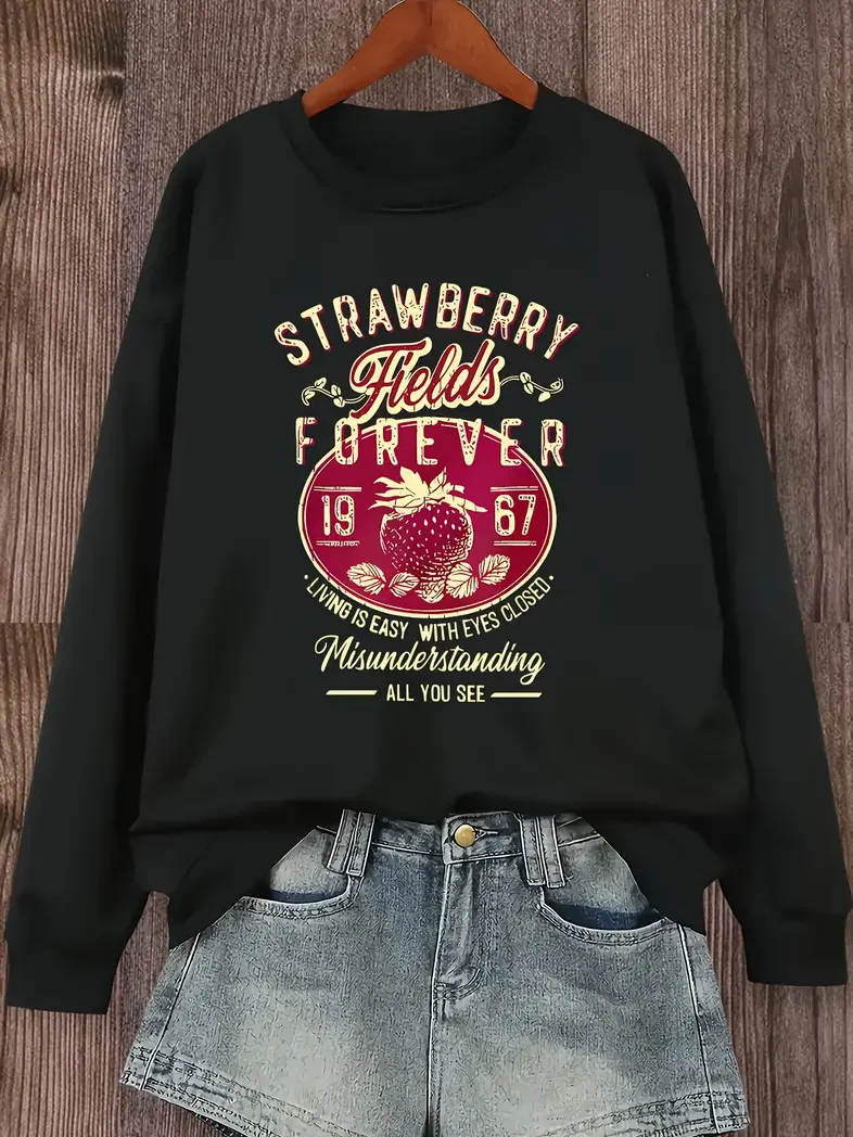 Casual Text Letters Crew Neck Loose Sweatshirt