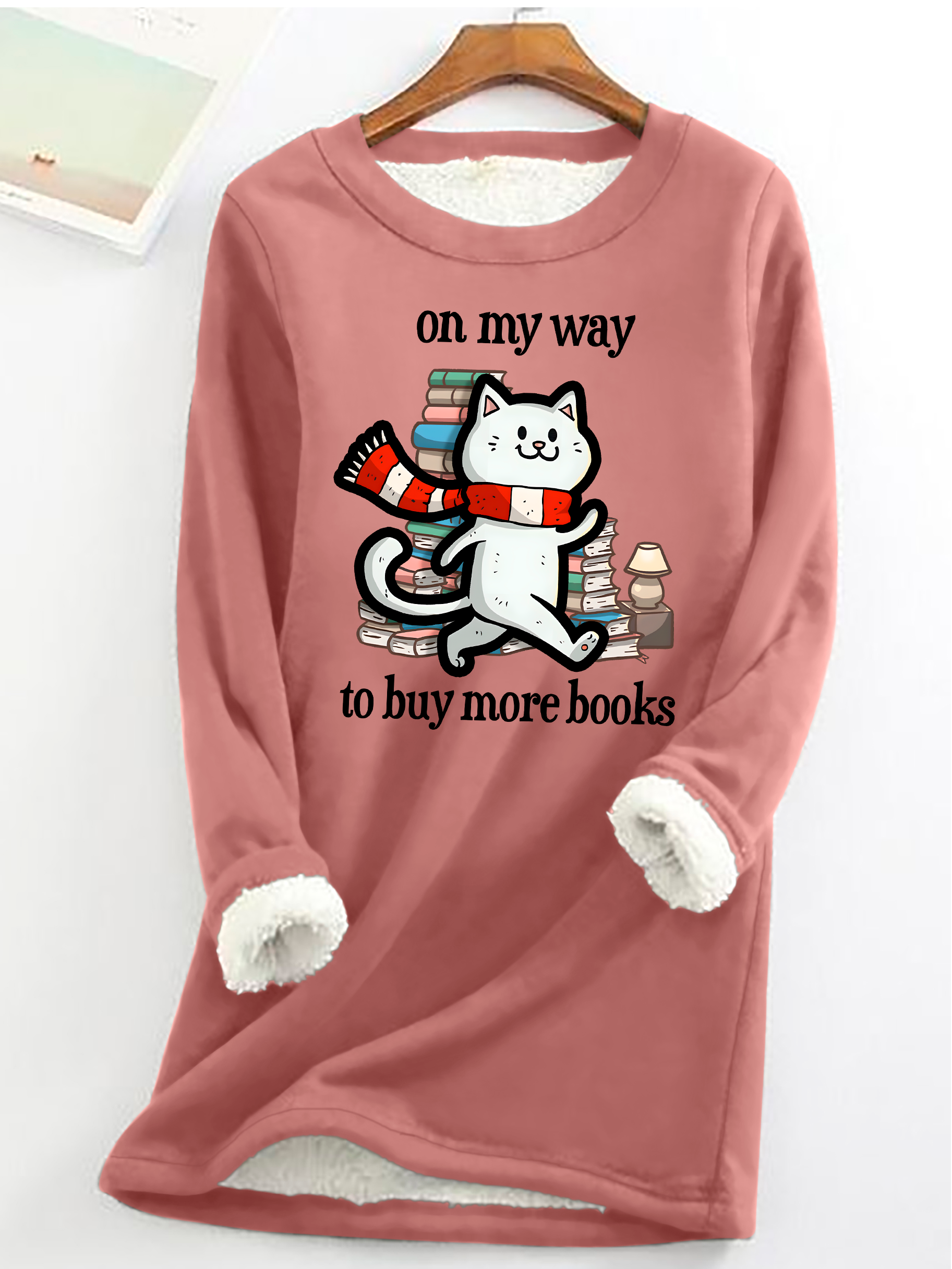 On My Way To Buy More Books Casual Fluff Fleece Fabric Sweatshirt