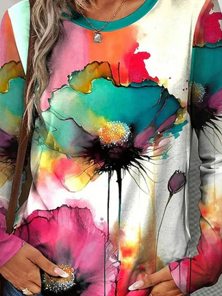 Loose Floral Crew Neck Casual T-Shirt