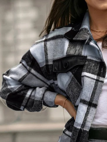 Plaid Shawl Collar Casual Loose Jacket