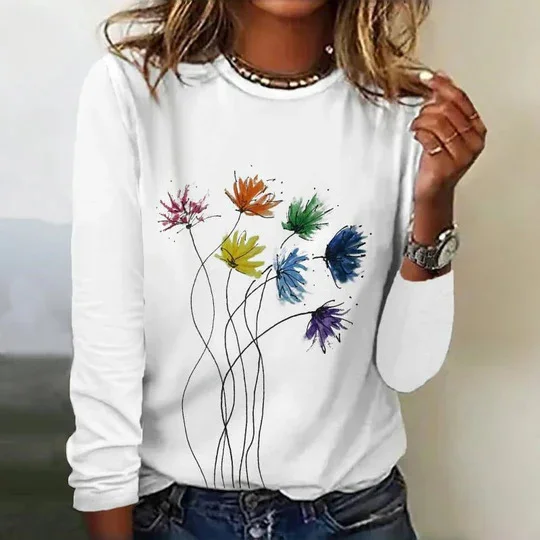 Jersey Loose Floral Casual T-Shirt