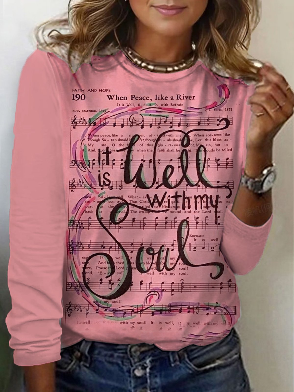 Casual Crew Neck Music T-Shirt