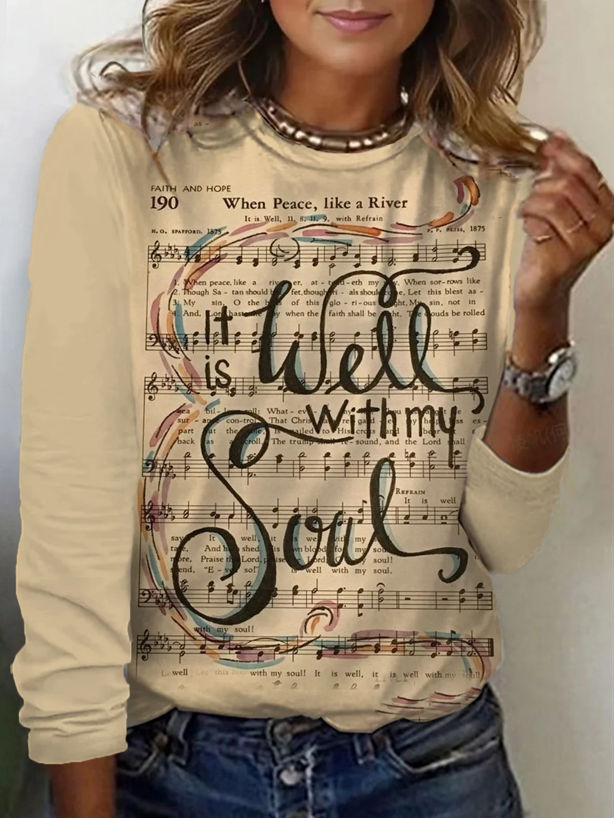 Casual Crew Neck Music T-Shirt