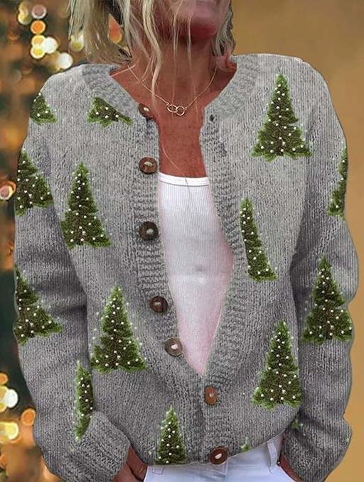Crew Neck Casual Christmas Cardigan