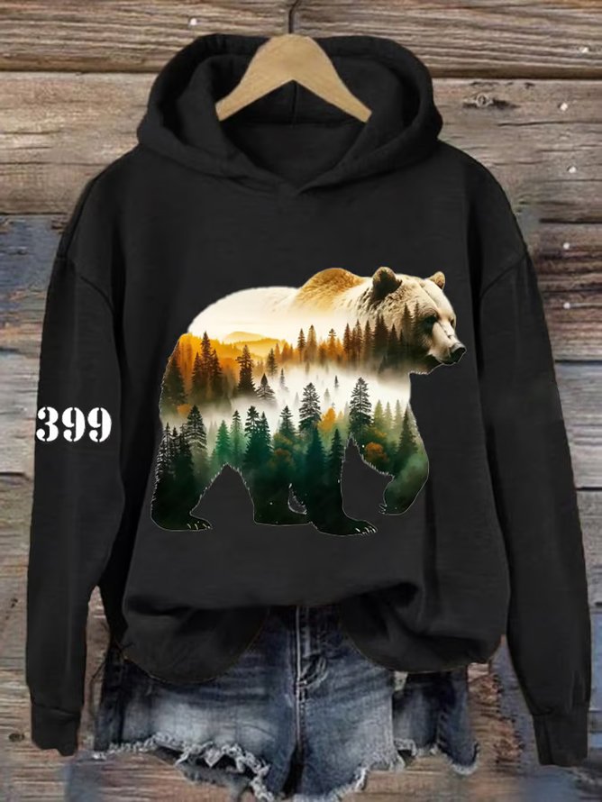 Women's Grizzly Bear 399 Printed Casual Hooded Sweatshirt