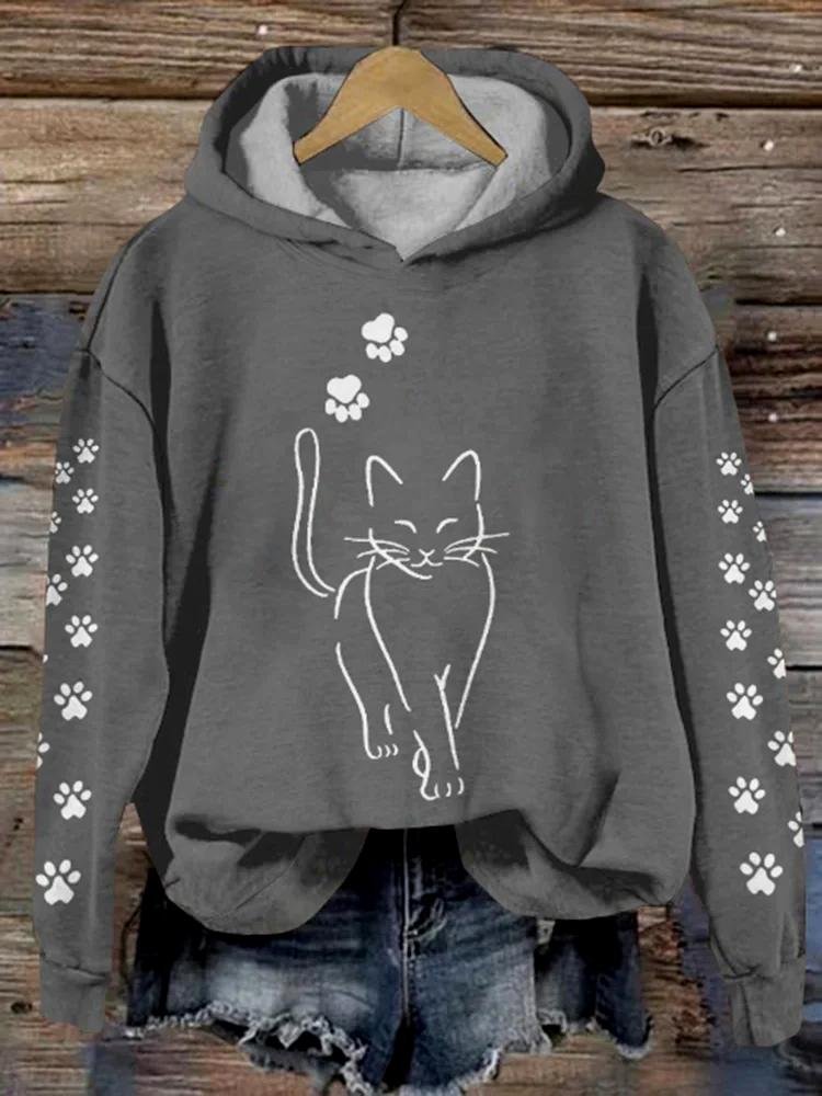 Cat Print Long Sleeve Hoodie