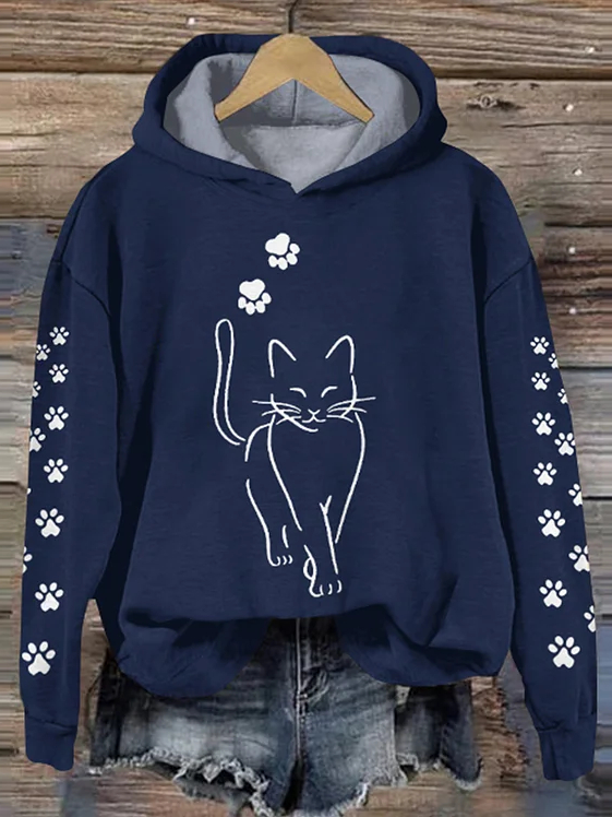 Cat Print Long Sleeve Hoodie