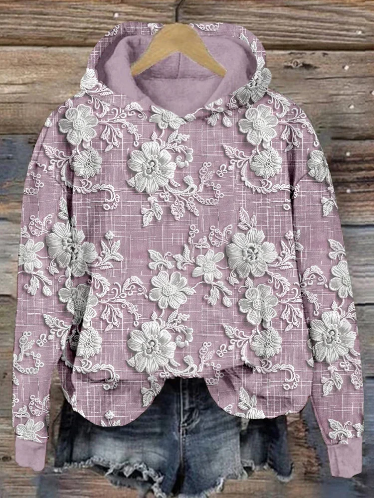 Women Vintage Spring/Fall Printing Polyester Hoodie Micro-Elasticity Loose Regular H-Line Hoodies