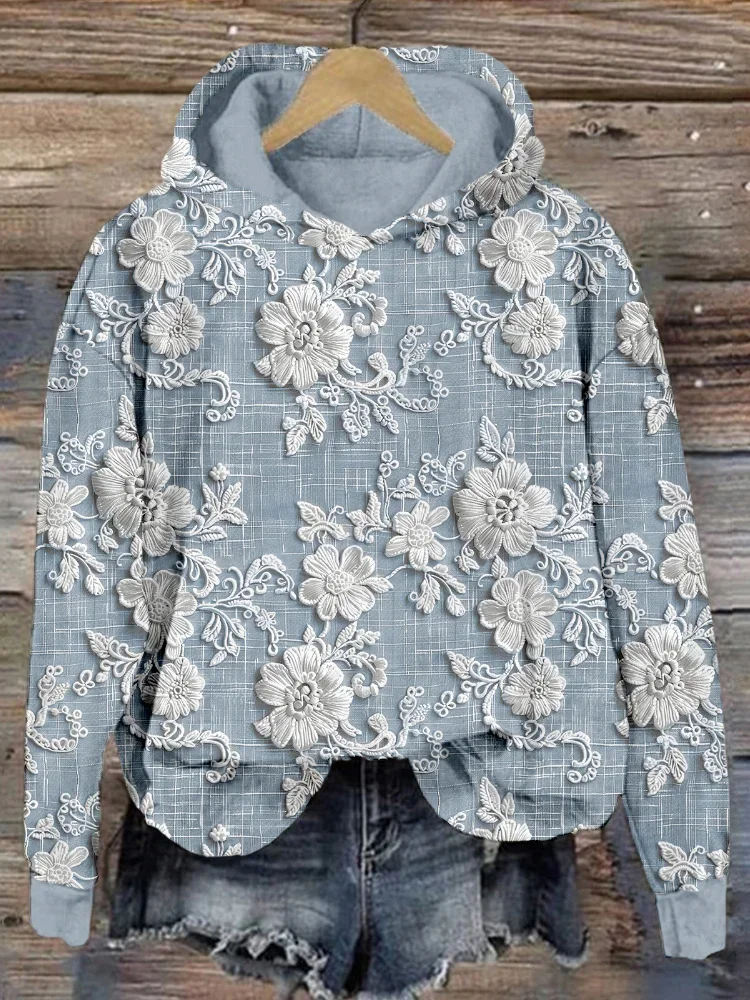 Women Vintage Spring/Fall Printing Polyester Hoodie Micro-Elasticity Loose Regular H-Line Hoodies