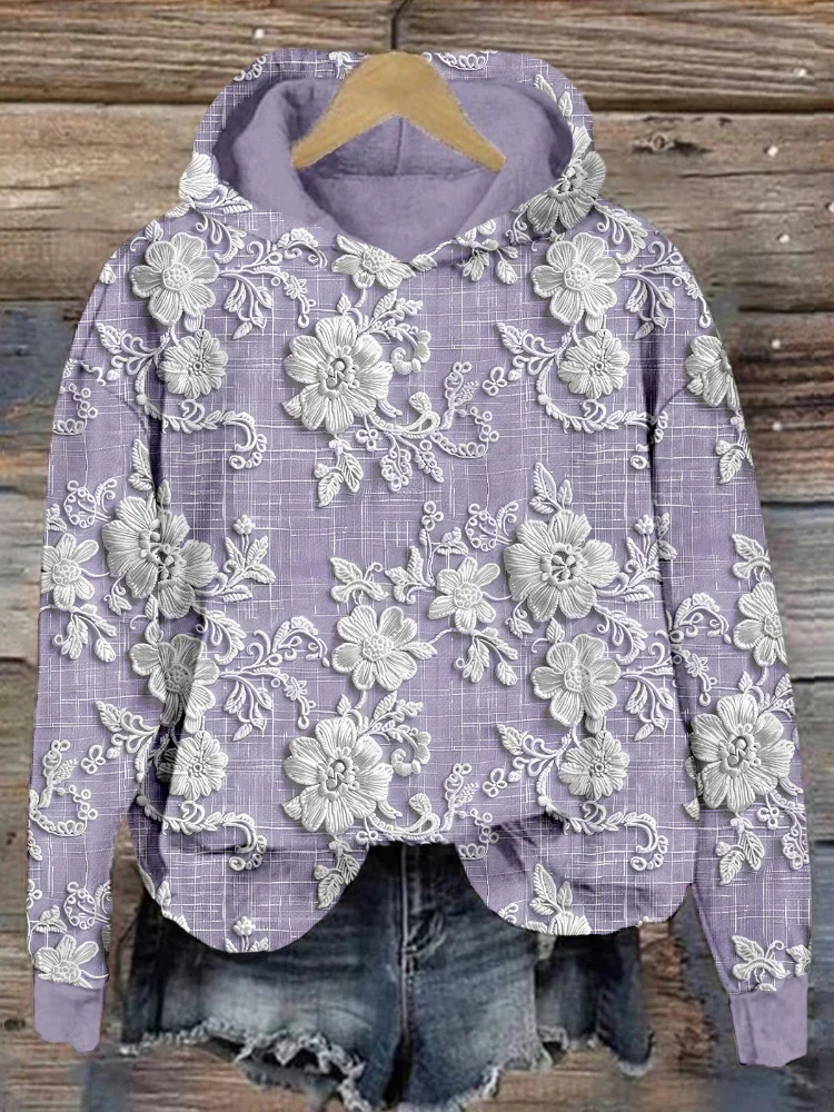 Women Vintage Spring/Fall Printing Polyester Hoodie Micro-Elasticity Loose Regular H-Line Hoodies