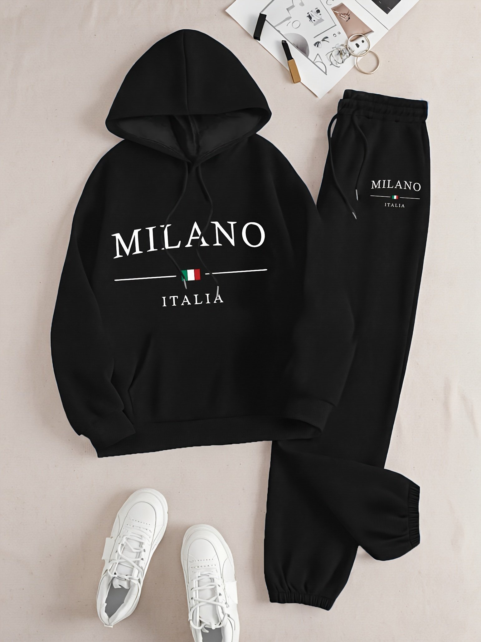 Italian Theme Women's Casual Sweatshirt and Pants Set