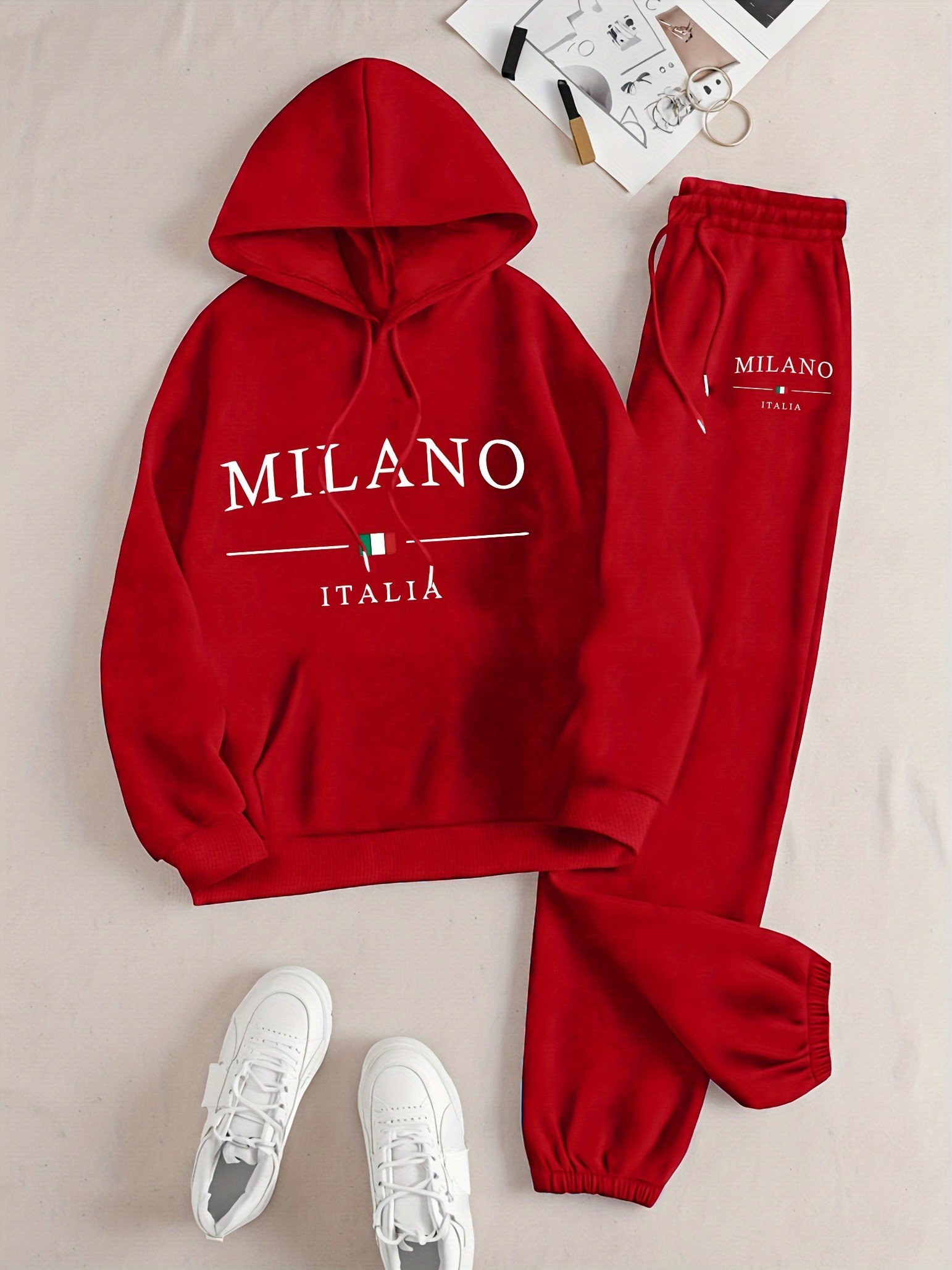 Italian Theme Women's Casual Sweatshirt and Pants Set