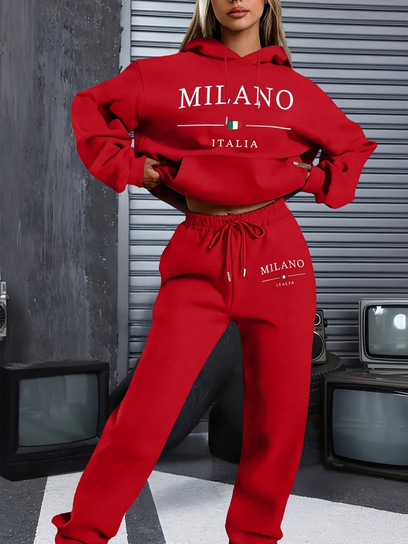Italian Theme Women's Casual Sweatshirt and Pants Set